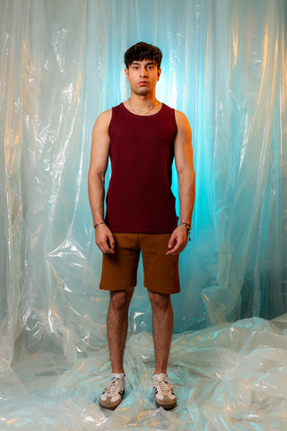 Waffle Textured Tank Top in Maroon