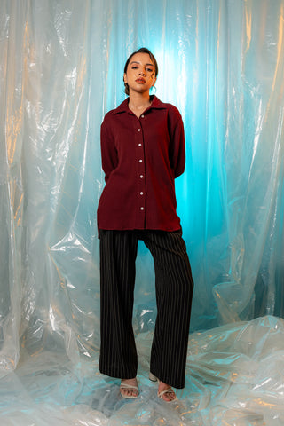 Waffle Textured Shirt in Maroon