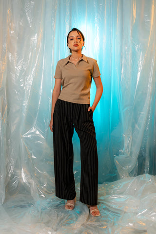 Wide-leg Pleated Pinstripe Pants