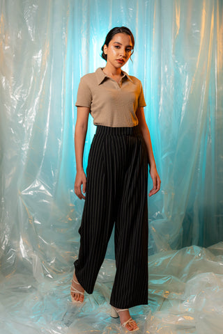 Wide-leg Pleated Pinstripe Pants