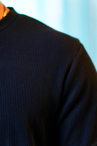 Waffle Textured Crew Neck in Navy