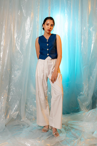 Wide-leg Pleated Pants in White