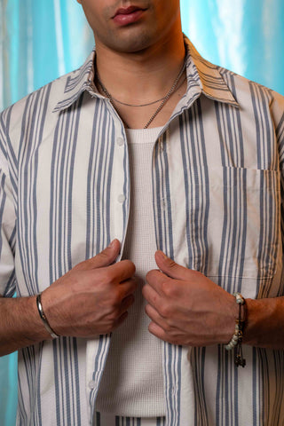 Basic Collar Shirt in Blue Stripe