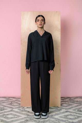 Pleated Co-ord Set in Ink Black