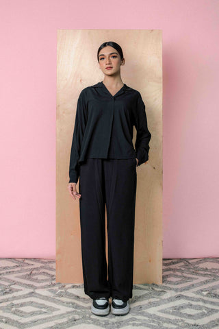 Pleated Co-ord Set in Ink Black