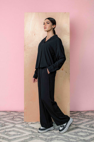 Pleated Co-ord Set in Ink Black