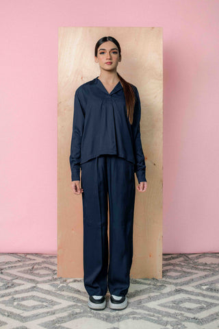Pleated Co-ord Set in Dark Navy