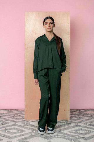 Pleated Co-ord Set in Bottle Green