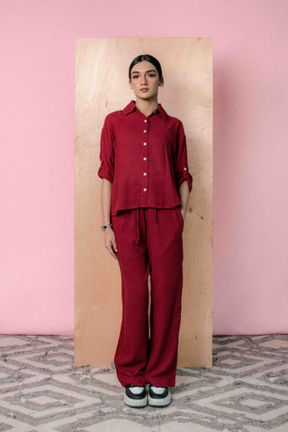 Textured Co-ord Set in Maroon