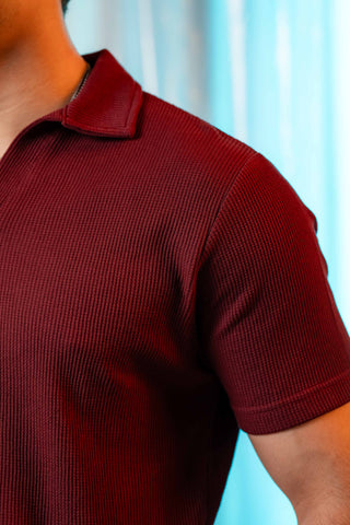 Waffle-Knit Revere Polo Shirt in Maroon