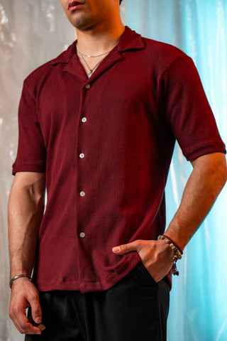 Waffle Textured Resort Shirt in Maroon