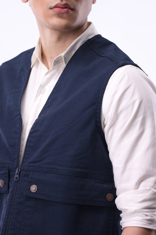 Pocket-detail Utility Vest in Dark Navy