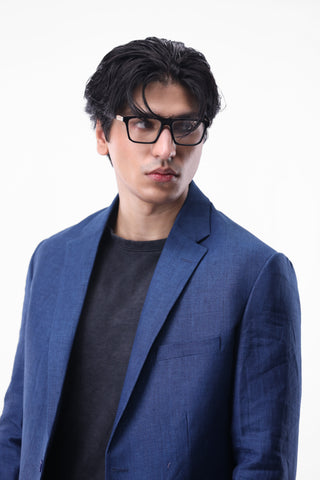 Tailored Linen Blazer in Navy