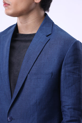 Tailored Linen Blazer in Navy
