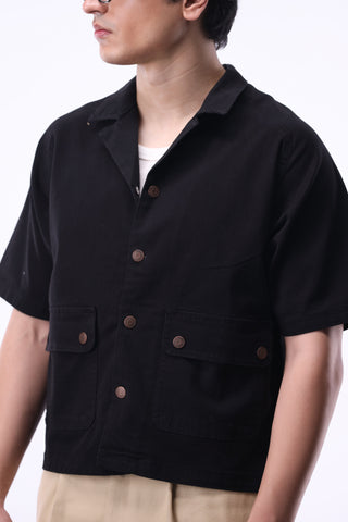 Raglan Sleeves Utility Shirt in Black
