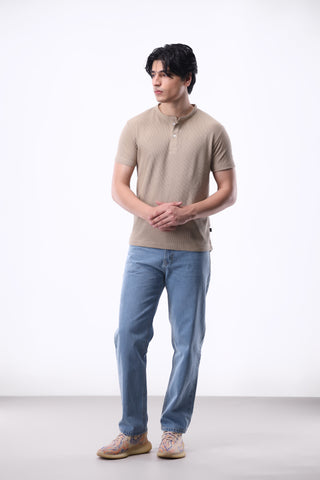 Waffle-knit Henley Shirt in Skin