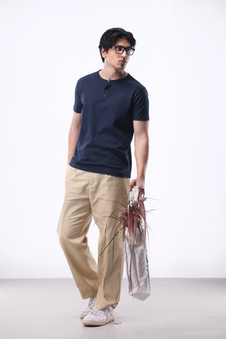 Popcorn Textured Henley Shirt in Dark Navy