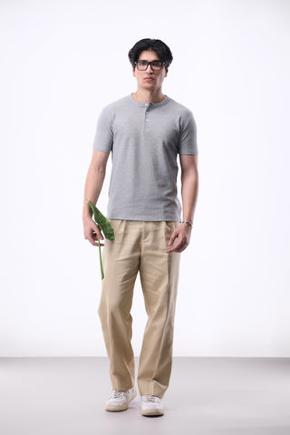 Popcorn Textured Henley Shirt in Grey Marl