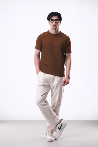 Waffle Textured Crew Neck in Cinnamon