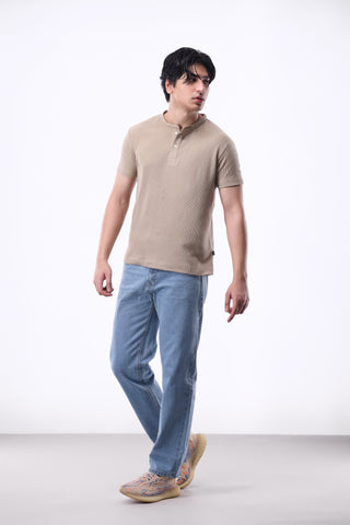 Waffle-knit Henley Shirt in Skin