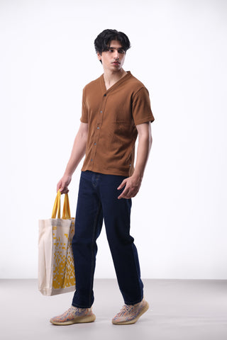 Waffle Baseball Shirt in Cinnamon