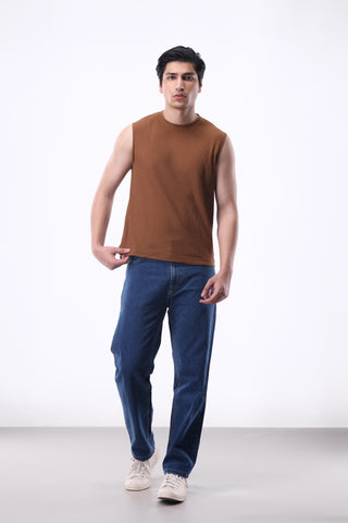 Waffle-knit Sleeveless T-shirt in Cinnamon