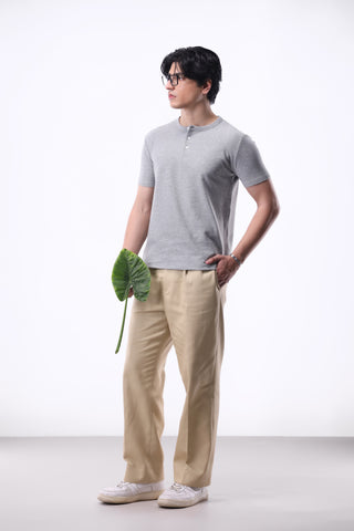 Popcorn Textured Henley Shirt in Grey Marl