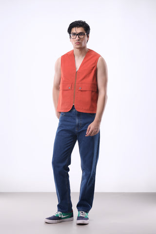 Pocket-detail Utility Vest in Orange