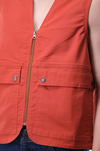 Pocket-detail Utility Vest in Orange