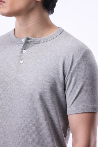 Popcorn Textured Henley Shirt in Grey Marl