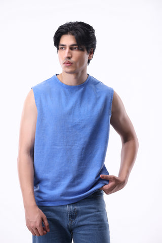 Acid Washed Sleeveless Tee in Blue