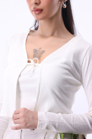 Long Sleeves Tie Top in Ivory
