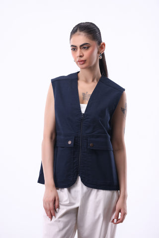 Pocket-detail Utility Vest in Dark Navy