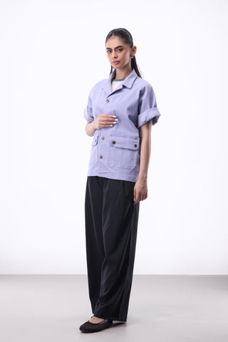 Raglan Sleeves Utility Shirt in Lilac