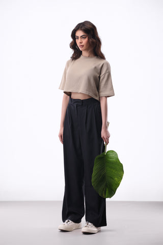 Waffle-Knit Crop T-shirt in Skin