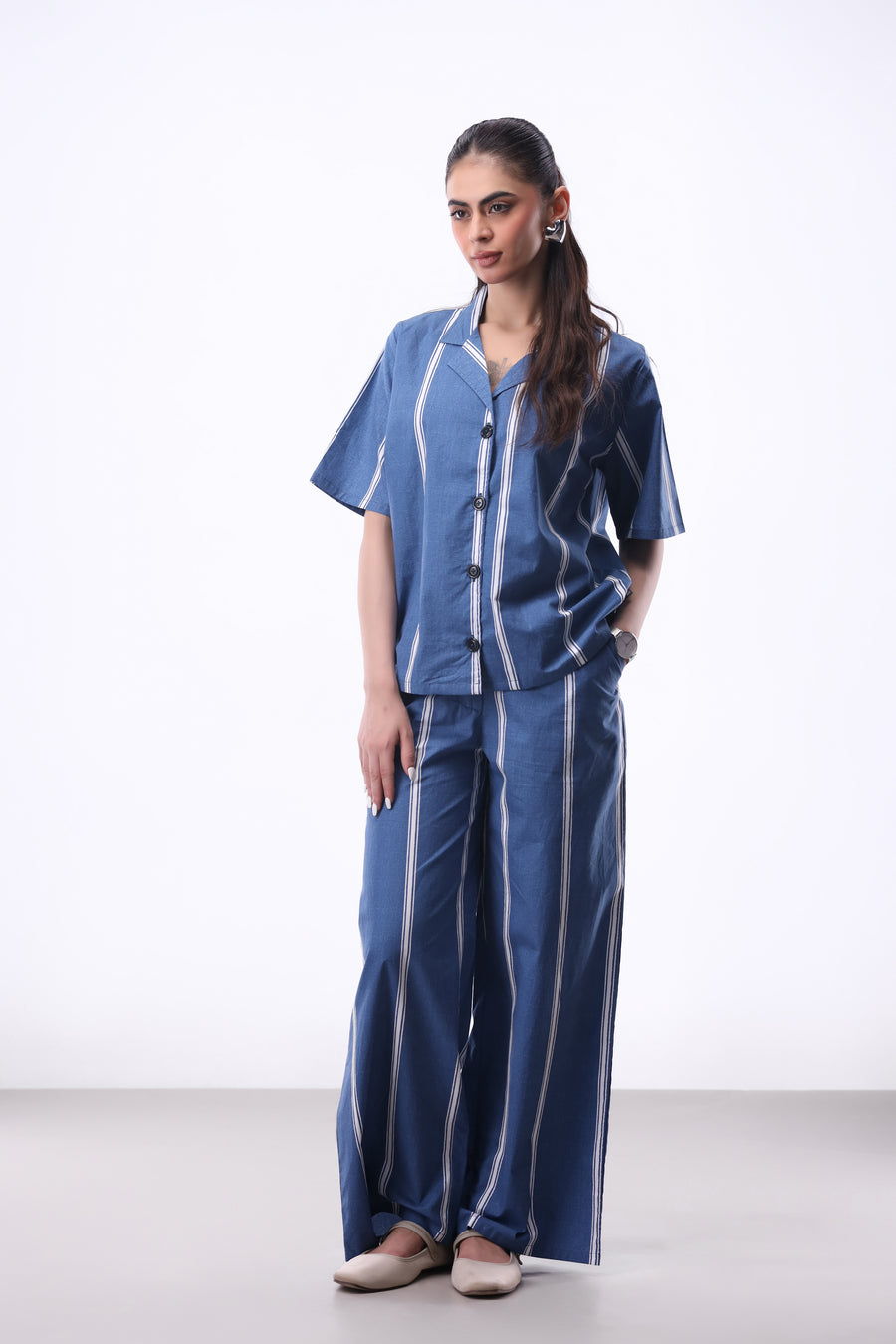 Stripe Look Wide-leg Trouser in Blue