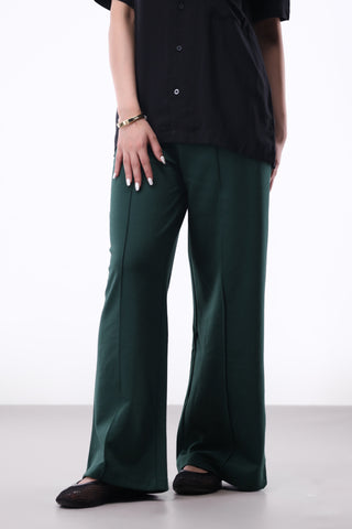 Pleat-detail Wide-leg Trouser in Dark Green