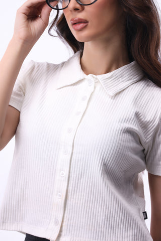 Shirt-detail Top in Ivory