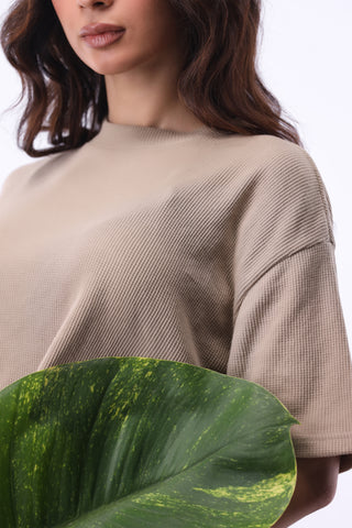 Waffle-Knit Crop T-shirt in Skin