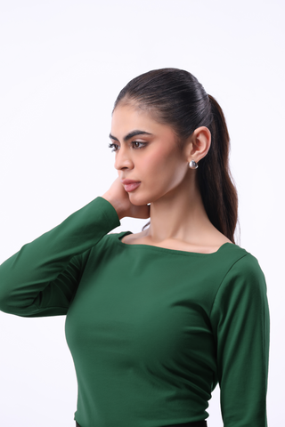 Boat Neck Top in Kelly Green