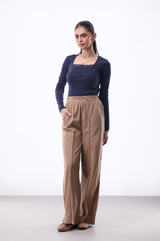 Pleat-detail Wide-leg Trouser in Camel
