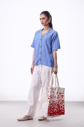 Stripe Revere Collar Shirt in Deep Blue