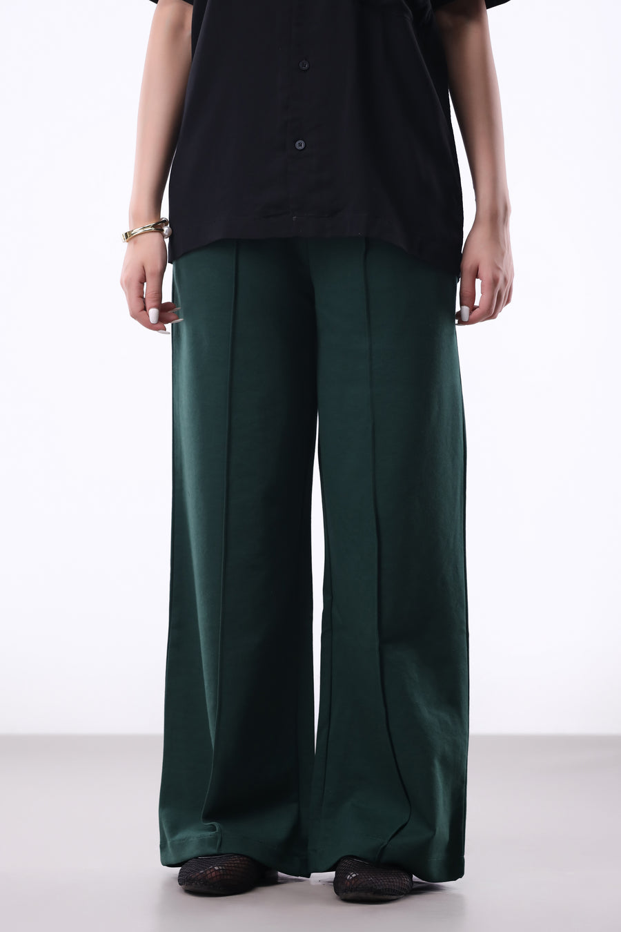 Pleat-detail Wide-leg Trouser in Dark Green