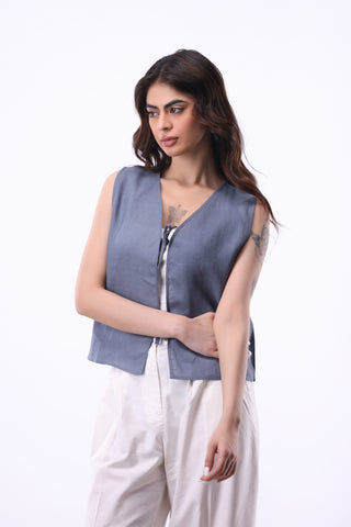 Tie-detail Vest in Yale Blue
