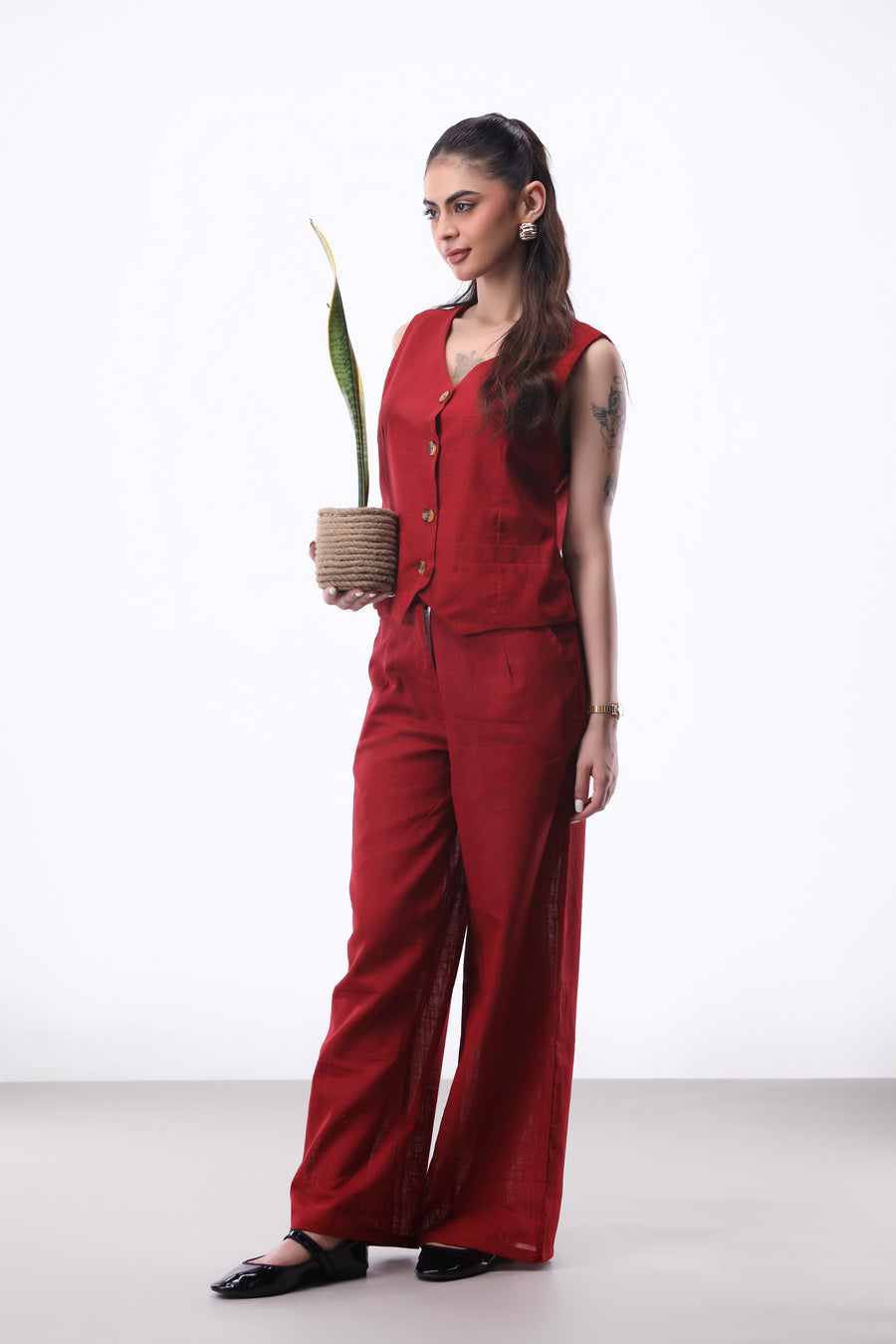 Wide-leg Trouser in Red