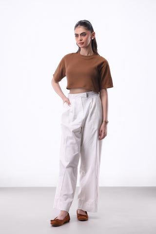 Waffle-Knit Crop T-shirt in Cinnamon