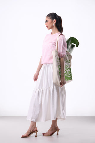 Seersucker Volume Blouse in Pink Check