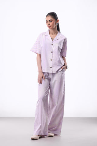 Stripe Revere Collar Shirt in Lilac