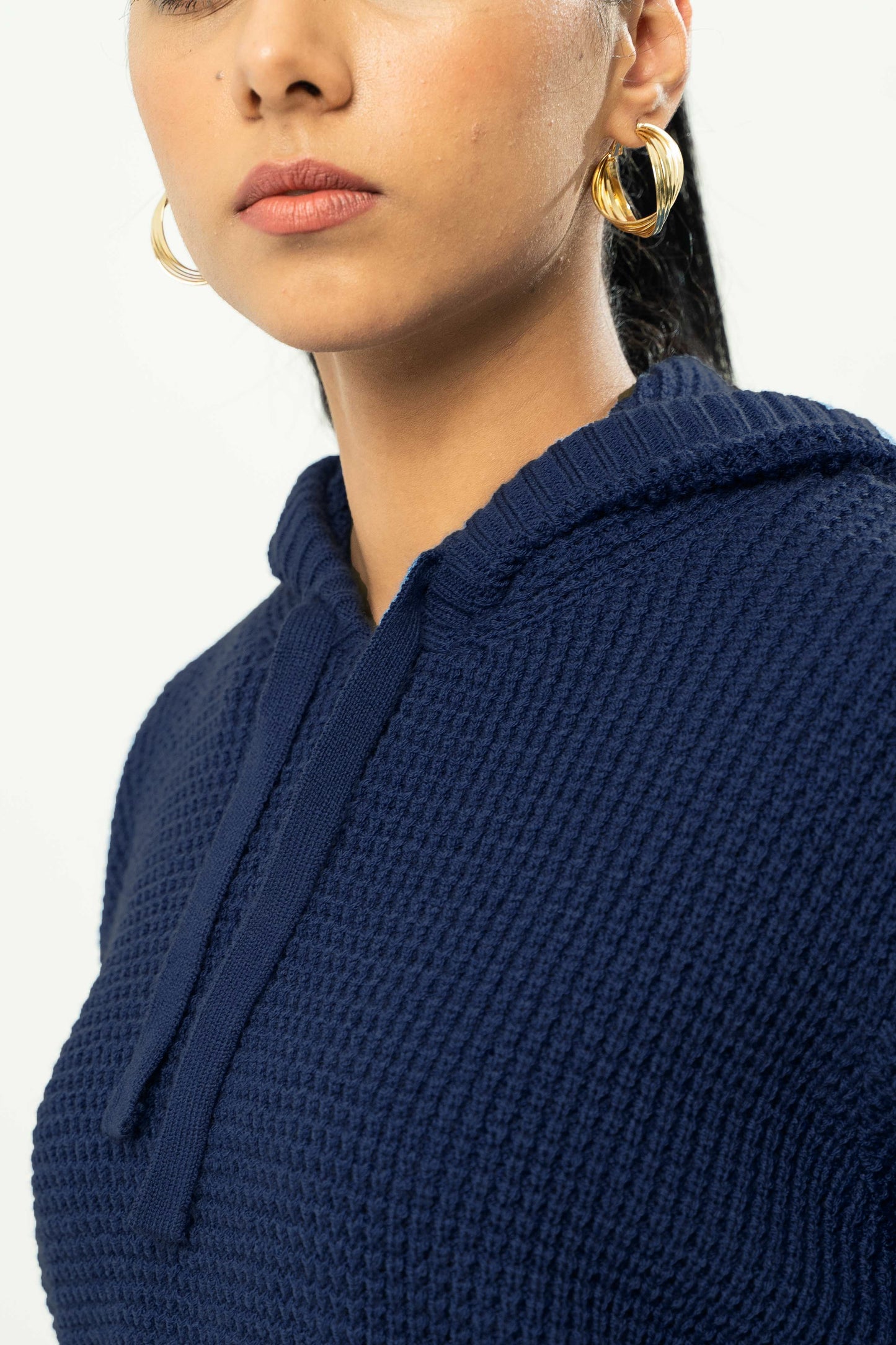 Knitted Hoodie in Navy