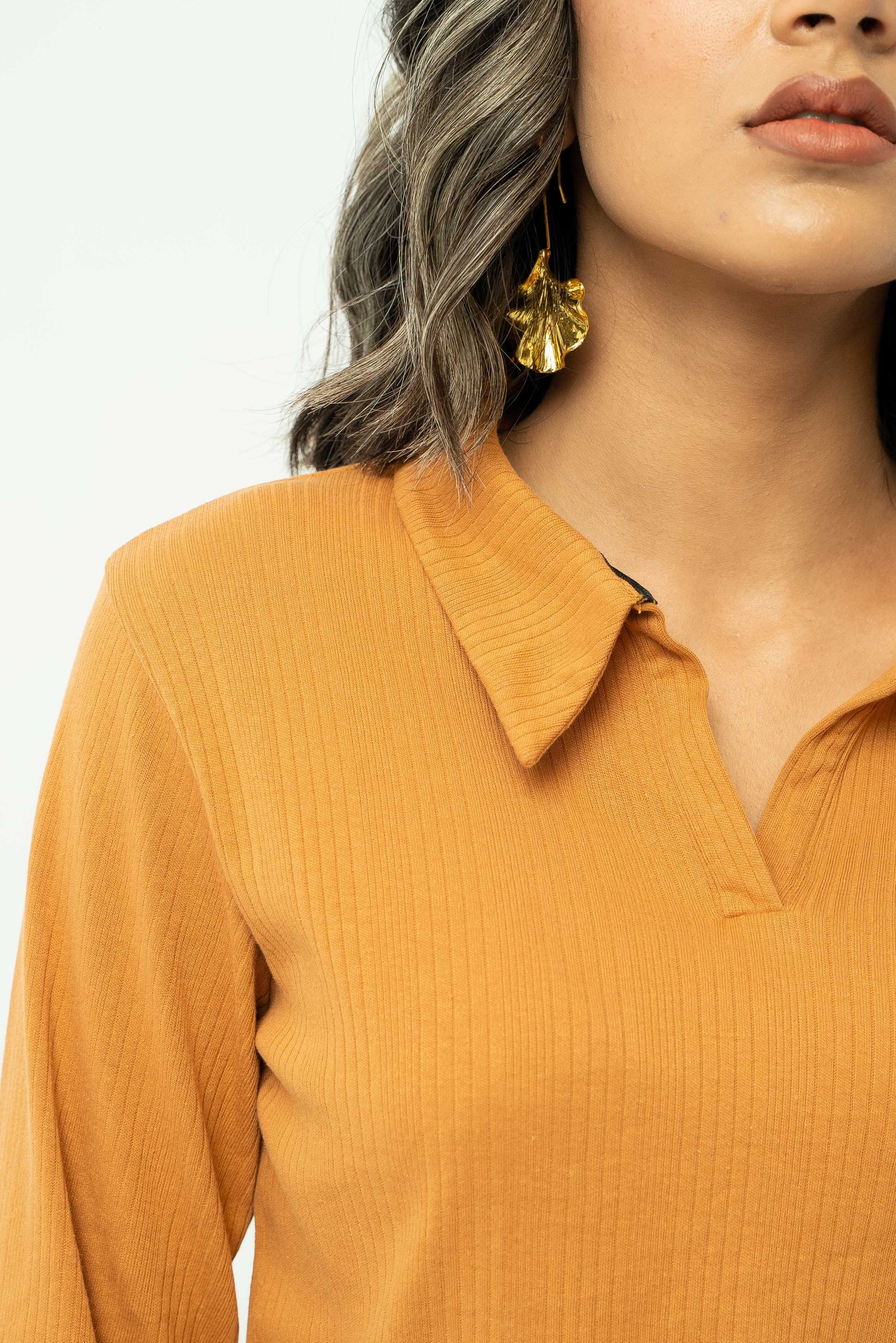 Cropped Polo Top in Mustard